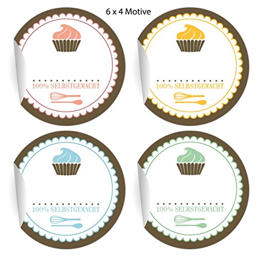 5x24 bunte Küchenfee Aufkleber zum Beschriften für Selbstgemachtes mit Muffin, MATTE Etiketten runde selbstklebende Sticker für Deko, Briefe etc ø 45mm: 100% selbstgemacht von Kartenkaufrausch