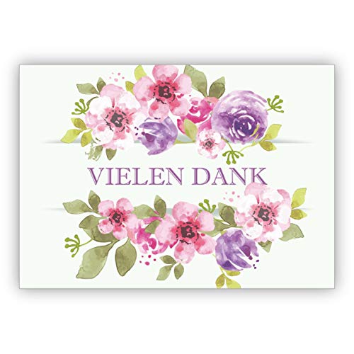 Elegante florale Dankeskarte mit üppigen Blumen: Vielen Dank - Für Glückwünsche, Geschenke, Unterstützung • schöne Klappkarte mit Umschlag um Danke zu sagen, hochwertig von Kartenkaufrausch