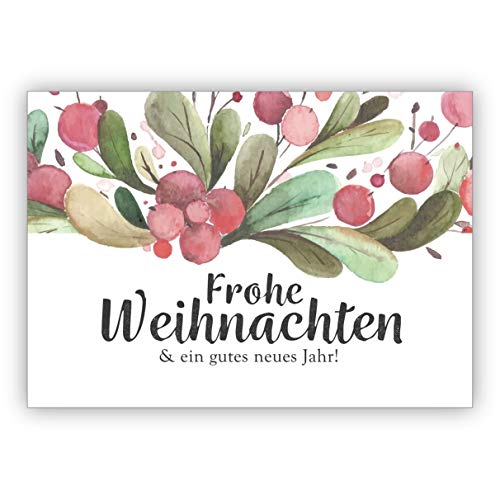 Feine Weihnachtskarte mit Aquarell Mistel Beeren: Frohe Weihnachten & ein gutes neues Jahr! • als festliche Klappkarte zu Weihnachten, zum Jahreswechsel für Familie und Firma von Kartenkaufrausch