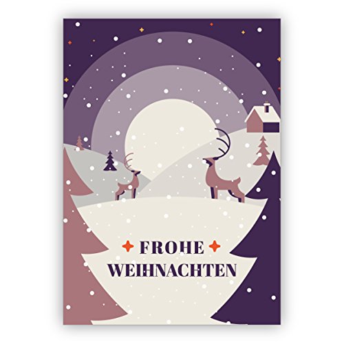 Kartenkaufrausch Edle Retro Weihnachtskarte mit Vintage Winterlandschaft, lila: Frohe Weihnachten • als hübsche Klappkarte zu Weihnachten, Jahres-Ende für Familie und Firma von Kartenkaufrausch