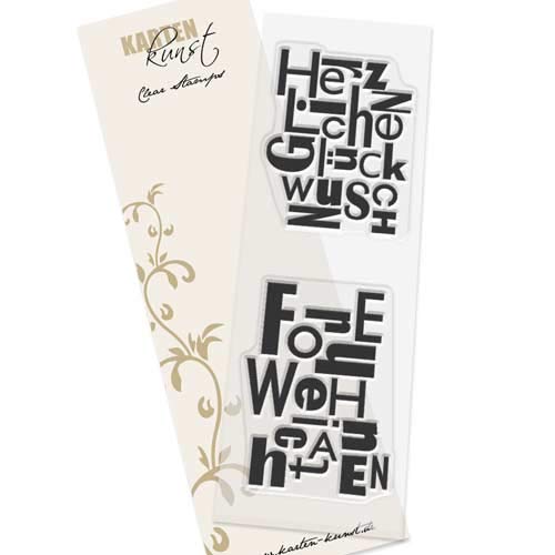 Karten-Kunst Clear Stamps KK-0013 Stempel Buchstabenblöcke Herzlichen Glückwunsch, Frohe Weihnachten Silikonstempel von Karten-Kunst