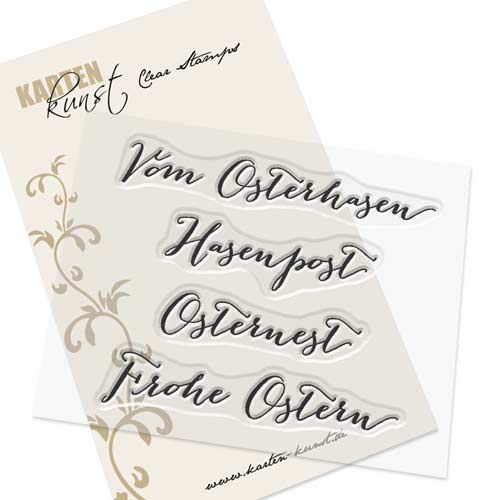 Clear-Stamp-Set Stempel-Gummi Karten-Kunst - Große Worte "Vom Osterhasen, Hasenpost, Osternest, Frohe Ostern" von Kartenkunst