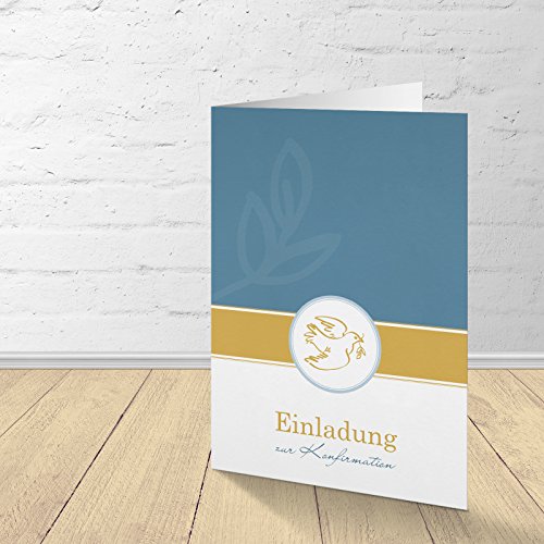 5 Karten zur Konfirmation mit passenden Umschlägen, Einladungskarten zur Konfirmation, Klappkarten im Set zu 5 Stk. "Taube mit Zweig" von Kartenkuss