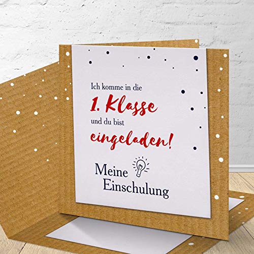 8 Einladungskarten für die Einschulung mit passenden Umschlägen, Einladungskarten zur Einschulung im Set zu 8 Stk. "Karton" Design von Kartenkuss