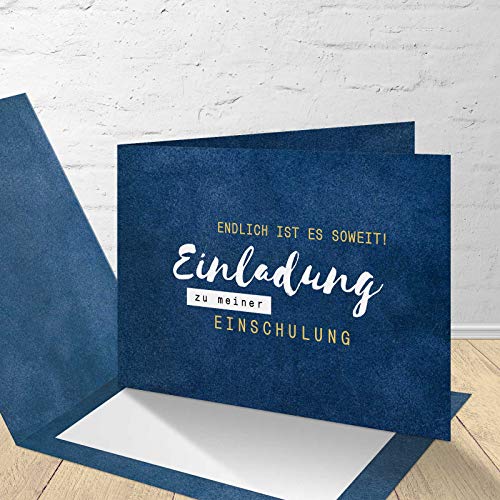 8 Einladungskarten für die Einschulung mit passenden Umschlägen, Einladungskarten zur Einschulung im Set zu 8 Stk. "blauer Samt" Design von Kartenkuss