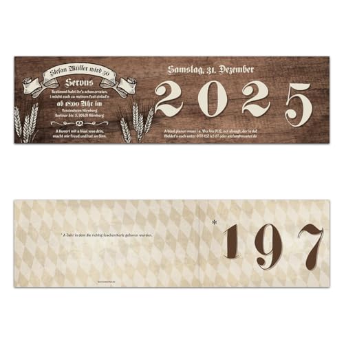 10 x Individuelle 50. Geburtstag Einladungskarten Klappkarten DIN Lang (210x98mm) - Bayerisches Holz von Kartenmachen.de