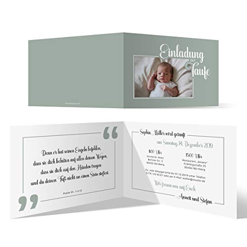 30 x Personalisierte Einladungskarten zur Taufe individuell für Junge oder Mädchen Klappkarten mit eigenem Foto - "Zitat" Motiv, Klappkarte DIN A6, dickes 300g/qm Kartonpapier von Kartenmachen.de