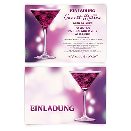 Einladungen zum Geburtstag (30 Stück) Cocktail Ladies Night Mädelsabend Einladungskarten von kartenmachen.de