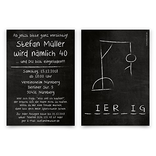 Einladungskarten runder Geburtstag 40 Jahre Geburtstagseinladungen - Galgenmännchen von Kartenmachen.de