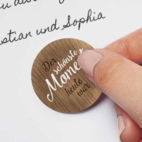 Hochzeit Gästebuch Sticker Aufkleber Set mit 40 verschiedenen Fragen, selbstklebend als Kreis, für Fotoalbum, Gästebuch oder Scrapbooking - Holz von Kartenmachen.de