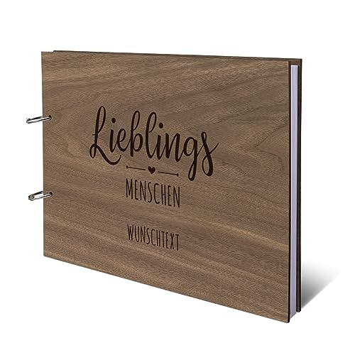 Hochzeit Geburtstag Nussbaum Amerikanisch Ringbuch mit individueller Lasergravur Holzcover 72 Blatt | 144 Seiten DIN A4 quer - Lieblingsmensch von Kartenmachen.de