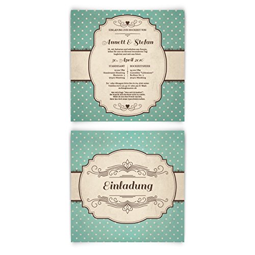 Personalisierte Hochzeitseinladungen (ab 10 bis 100 Stück) - 50er Jahre Vintage Retro Einladungskarten Karten Einladung Hochzeit, Quadratisch148x148mm, 300g/qm Karonpapier von Kartenmachen.de