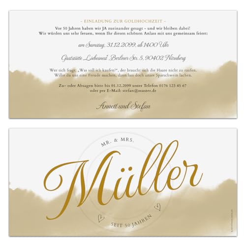 Kartenmachen.de 10 x Goldene Hochzeit Hochzeitseinladungen Goldhochzeit individuell Einladungskarten - Großer Name von Kartenmachen.de