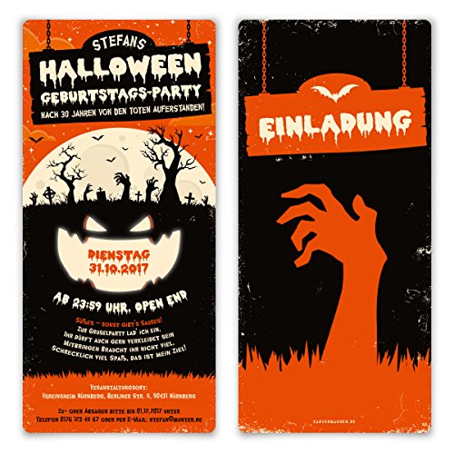 Kartenmachen.de 20 x Halloween Einladungskarten Kostüm Party Geburtstag Einladung 31.10. - Zombie Kürbis von Kartenmachen.de