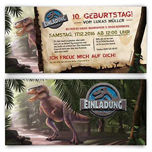 Kartenmachen.de Einladungskarten zum Kinder Geburtstag (20 Stück) - Dinosaurier Park T-Rex Dino Einladung von Kartenmachen.de