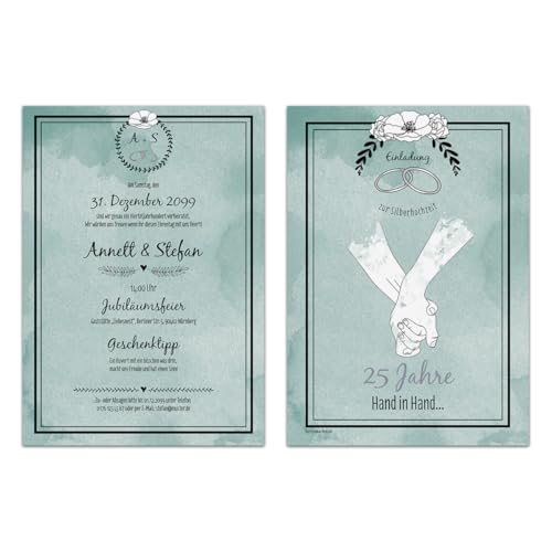 Kartenmachen.de Personalisierte Hochzeitseinladungen Silberhochzeit silberne Hochzeit Einladung - Hand in Hand von Kartenmachen.de