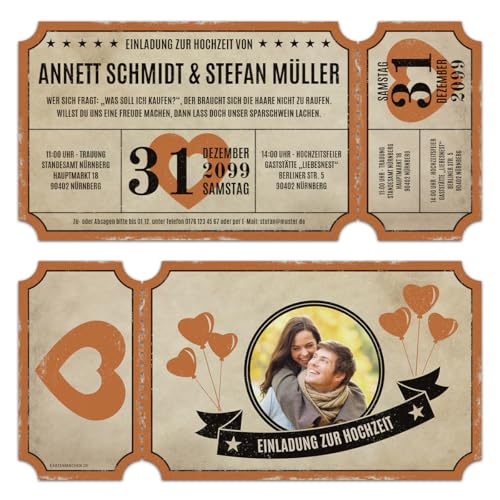 Kartenmachen.de Lasergeschnittene Foto Hochzeitseinladungen (10 Stück) - Vintage Ticket Luftballons - Hochzeitskarten von Kartenmachen.de