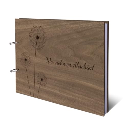 Kondolenzbuch Nussbaum Holz Cover inkl. 72 Blatt | 144 Naturpapier Seiten DIN A4 quer 302 x 215 mm - Pusteblume von Kartenmachen.de