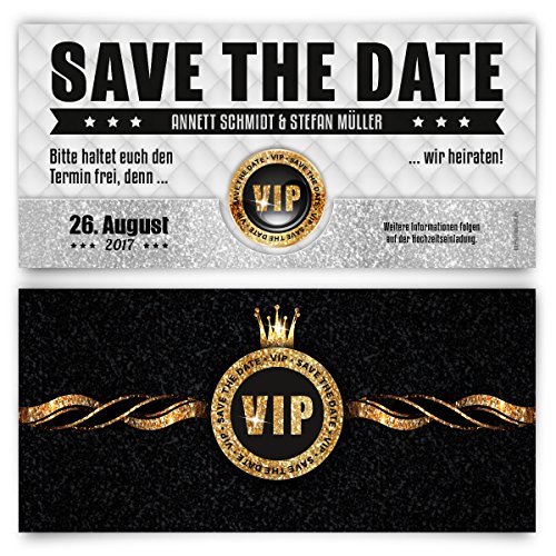 Save the Date Karten zur Hochzeit (20 Stück) - VIP Gold - Hochzeitskarten von Kartenmachen.de