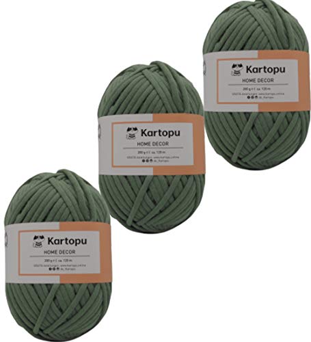 Kartopu 3x200gr Home Decor -weiches Textilgarn- gleichmäßige Einfärbung und Garnstärke- Häkelgarn für Kissenhüllen, Taschen, Häkeldecken- Jersey Garn in großer Farbauswahl (grün 1431) von Kartopu