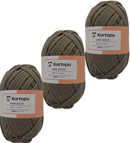 Kartopu 3x200gr Home Decor -weiches Textilgarn- gleichmäßige Einfärbung und Garnstärke- Häkelgarn für Kissenhüllen, Taschen, Häkeldecken- Jersey Garn in großer Farbauswahl (stahlgrau 1921) von Kartopu