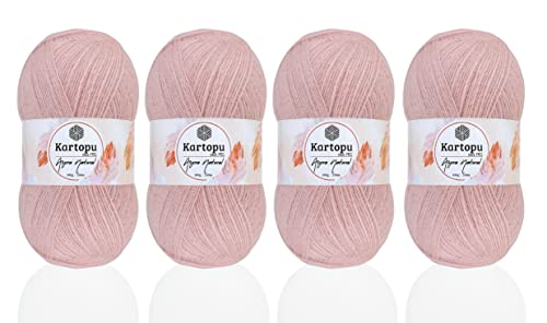 Kartopu Angora-Strickseil aus natürlicher Wolle, 4 Knäuel, je Knäuel, 100 g, dickes Winter-Strickgarn (Hellrosa 776) von Kartopu