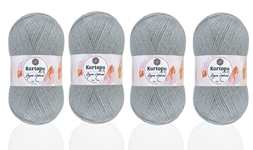 Kartopu Angora-Strickseil aus natürlicher Wolle, 4 Knäuel, je Knäuel, 100 g, dickes Winter-Strickgarn (Metallgrau 988) von Kartopu