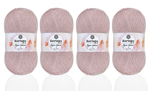 Kartopu Angora-Strickseil aus natürlicher Wolle, 4 Knäuel, je Knäuel, 100 g, dickes Winter-Strickgarn (Powder 758) von Kartopu