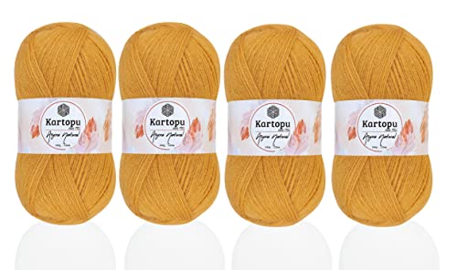 Kartopu Angora-Strickseil aus natürlicher Wolle, 4 Knäuel, je Knäuel, 100 g, dickes Winter-Strickgarn (Senf 310) von Kartopu