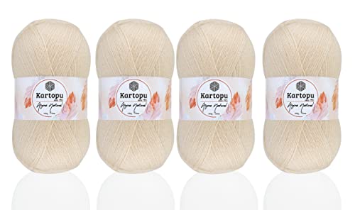 Kartopu Angora-Strickseil aus natürlicher Wolle, 4 Knäuel, je Knäuel, 100 g, dickes Winter-Strickgarn (dunkelcremefarben), 845 von Kartopu