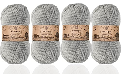 Kartopu Melange-Wolle, Wollstrickseil (4 Knäuel) pro Knäuel (Knäuel) 100 g. Es ist sehr weich und verleiht Ihren Strickstücken ein erstaunliches wolliges Gefühl (Grau 1000) von Kartopu