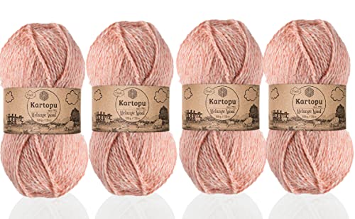 Kartopu Melange-Wolle, Wollstrickseil (4 Knäuel), je Knäuel (Knäuel), 100 g, sehr weich und verleiht Ihren Strickstücken ein erstaunliches wolliges Gefühl (Güteklasse Pink 9003) von Kartopu