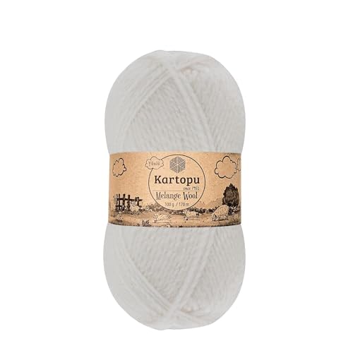 Kartopu Melange-Wolle, Wollstrickseil (4 Knäuel), je Knäuel (Knäuel), 100 g, sehr weich und verleiht Ihren Strickstücken ein erstaunliches wolliges Gefühl (weiß 010) von Kartopu