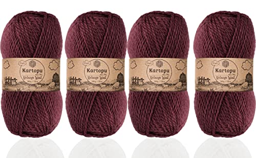 Kartopu Melange-Wolle, Wollstrickseil (4 Knäuel) pro Knäuel (Knäuel) 100 g. Es ist sehr weich und verleiht Ihren Strickstücken ein erstaunliches wolliges Gefühl (Dark Damson 1707) von Kartopu