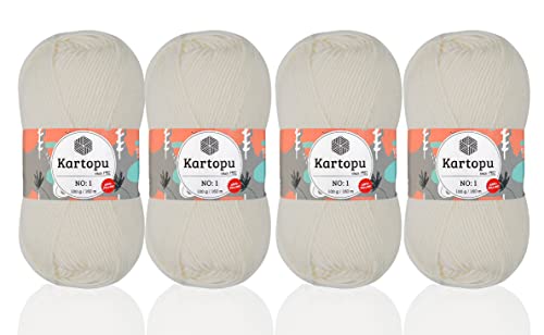 Kartopu No1 Strickseil, Antipillinggarn, (4 Kugeln) je Strang (Kugel) 3.53 Oz (100g) Dieses Garn ist Great für die sensible Kinderhaut(Creme 019) von Kartopu