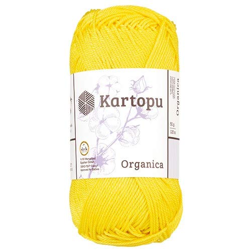 Kartopu Organica 50gr Knaul- Baumwollgarn, – Häkelgarn aus feinster ägyptische Baumwolle (Grundpreis 4,90 für 100gr)(1337 gelb) von Kartopu