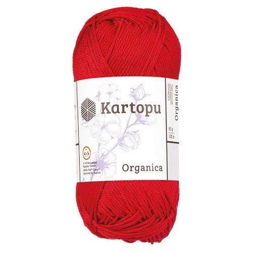 Kartopu Organica 50gr Knaul- Baumwollgarn, – Häkelgarn aus feinster ägyptische Baumwolle (Grundpreis 4,90 für 100gr) (1124 hochrot) von Kartopu