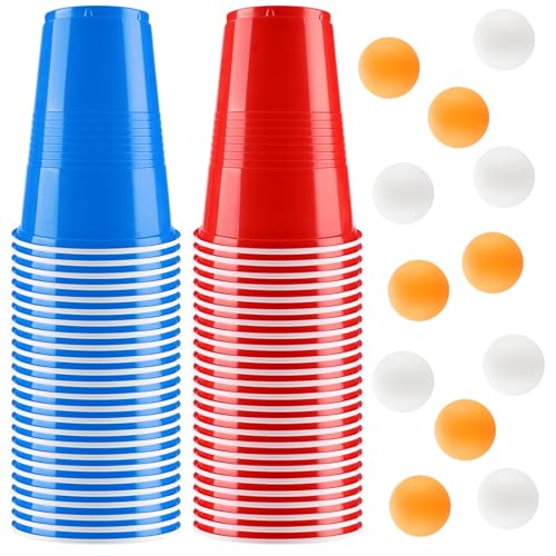 Beer Pong Becher Set, 500ML Bierpong Becher Enthält Tischtennisbälle und Becher, Beerpongbecher, Wiederverwendbare Partybecher für Weihnachten Party Geburtstag Festivals Hochzeit Camping (100pcs) von Kasanni