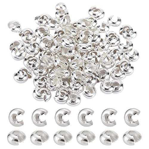 PandaHall Messing Kaschierperlen Cover Beads f¨¹r Quetschperlen, Silber Farbe, Gr??e: ca. 3 mm breit, Bohrung: 1.2~1.5 mm von PandaHall