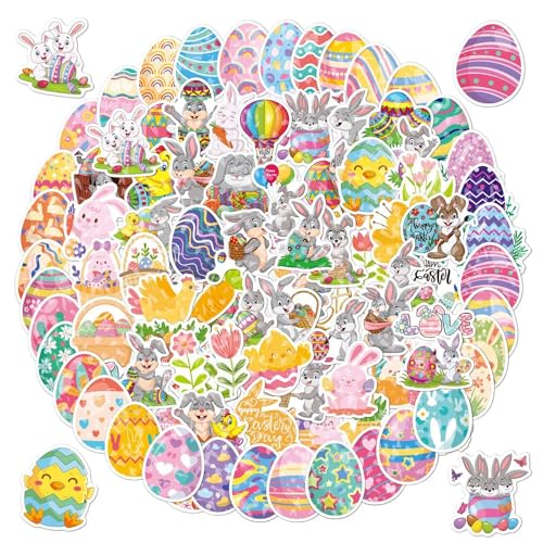 100 Stück Osteraufkleber, Ostereier Sticker, Osterdeko, Ostern Aufkleber Selbstklebend, Frohe Ostern Aufkleber, Hase Osterhasen Aufkleber, Ostersticker für Osterkarte Ostern Geschenke Osterdeko von Kaseryao