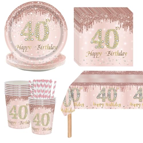 40 Geburtstag Frauen Deko, Partygeschirr Pappteller Geburtstag Rosa, 40. Geburtstagsdeko Pappgeschirr Partyzubehör für 16 Personen 40 Geburtstag Frauen Deko, Partygeschirr Pappteller Geburtstag Rosa, 40. Geburtstagsdeko Pappgeschirr Partyzubehör für 16 Personen von Kaseryao