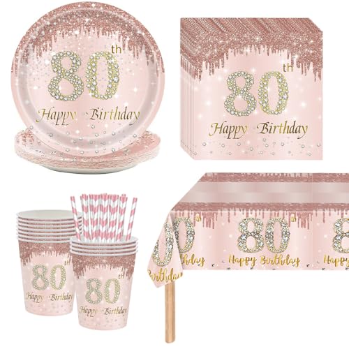 Deko 80 Geburtstag Frau - 80 Geburtstag Frauen Deko, Partygeschirr Pappteller Rosa, 80. Geburtstagsdeko Pappgeschirr Partyzubehör für 16 Personen Deko 80 Geburtstag Frau - 80 Geburtstag Frauen Deko, Partygeschirr Pappteller Rosa, 80. Geburtstagsdeko Pappgeschirr Partyzubehör für 16 Personen von Kaseryao