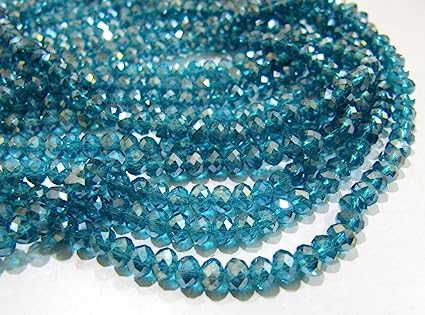 Kashish Gems & Jewels Mystic AB beschichtete blaue Topas-Perlen in AAA-Qualität, Hydroquarz-Perlen, 4 mm Rondelle, facettierte Perlen, ca. 150 Perlen pro String von Kashish Gems & Jewels