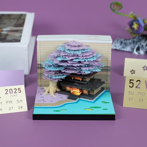 3D Kalender 2025 Abreißen 3D-Notizblock 3D Kalender Abreißen 2025 3D Abreißkalender mit Licht 3D Castle-Wochenkalender Mit Stifthalter 3D-Kunst Kreatives Papierskulptur-Bastel-DIY-Geschenk (C) von Kashyke