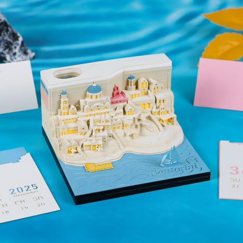 3D Kalender 2025 Abreißen 3D-Notizblock 3D Kalender Abreißen 2025 3D Abreißkalender mit Licht 3D Castle-Wochenkalender Mit Stifthalter 3D-Kunst Kreatives Papierskulptur-Bastel-DIY-Geschenk (O) von Kashyke