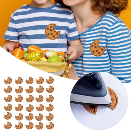 Cookie Aufnäher,Aufnäher zum Aufbügeln 30 Cookies Kekse Bestickter Stoffaufkleber Dekorativer Keksaufnäher Patch Gesticktes Etikett Gebügeltes Gesticktes Abzeichen (30pcs) von Kashyke