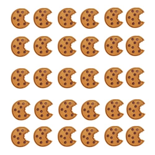 Cookie Aufnäher,Aufnäher zum Aufbügeln 30 Cookies Kekse Bestickter Stoffaufkleber Dekorativer Keksaufnäher Patch Gesticktes Etikett Gebügeltes Gesticktes Abzeichen (30pcs) von Kashyke