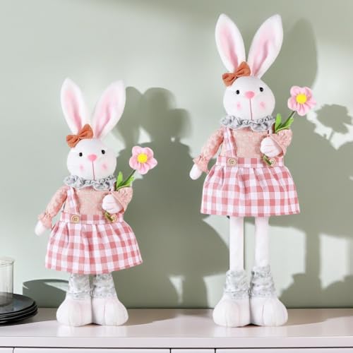 Osterhase Deko Groß Hase Deko Hase Wichtel mit Ausziehbaren Beinen,Osterhase mit Teleskopbeinen Ostern Hase Plüsch Osterdeko Tisch Figur Frühlingsdeko für Zuhause Wohnzimmer (B) von Kashyke