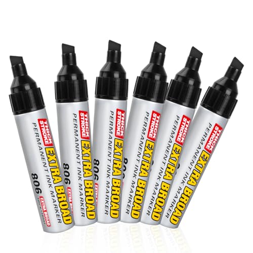 6 Stück Permanent Marker Stifte, Permanent Marker Schwarz, Keil-Spitze Fette Stiftspitze Schwarz Wasserfester Stift für Karton, Kunststoff, Holz, Metall, Glas, Stein, Leinwand von Kaslaider