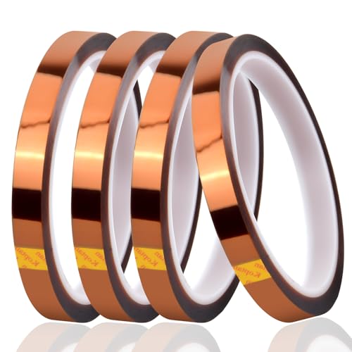 Kaslaider 4 Rollen 10mm x 30m Hohen Temperaturen Hitzebeständig Klebeband, Braun Hochtemperatur Band, Hohe Temp Elektronik Isolierband, Polyimid Kapton Tape für 3D-Drucken Sublimations Löten von Kaslaider